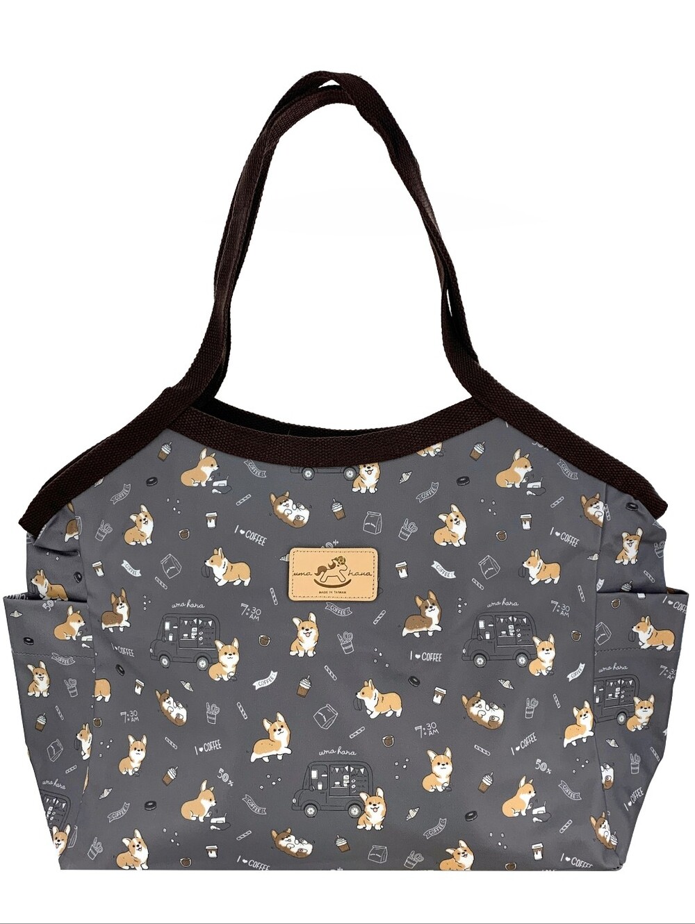 Waterproof Corgi Coffee Trapeze Tote Shoulder Bag Cute Handmade Dog Pattern